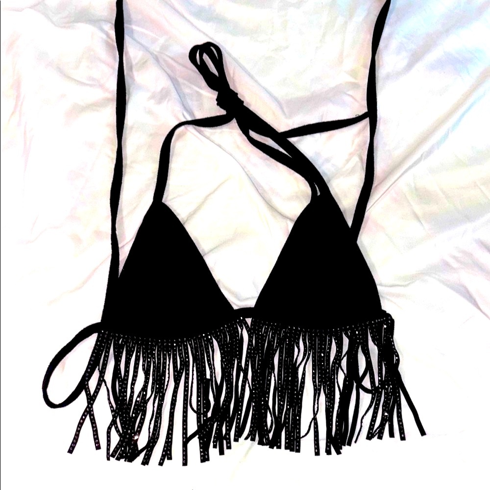 SHEIN Black Fringe Crop Top